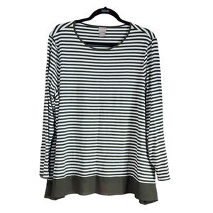 Chico's Womens Tunic Top Blouse Size 3 XL 16 Green White Striped Long Sleeve